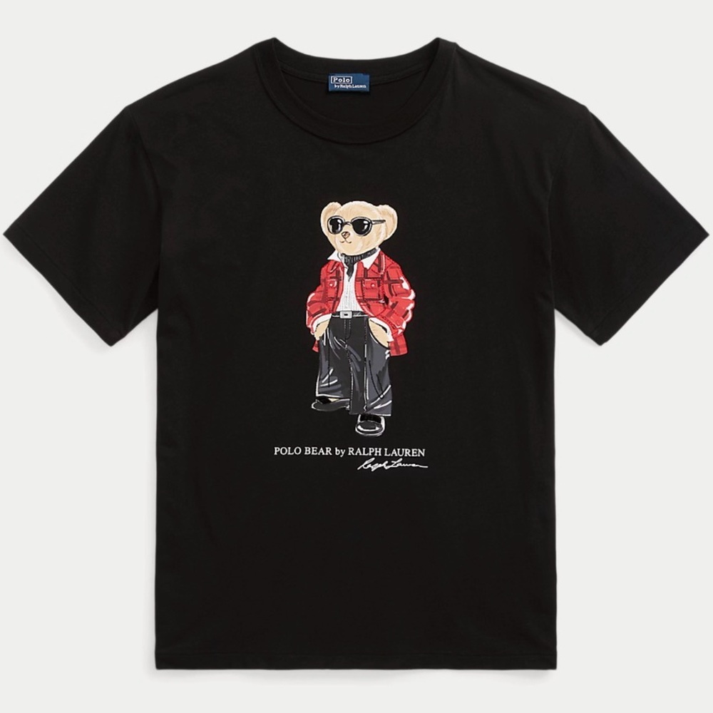 NWT! Polo Ralph Lauren Black Tee with Red Jacket Polo Bear Graphic
